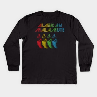 Cool Retro Groovy Alaskan Malamute Dog Kids Long Sleeve T-Shirt